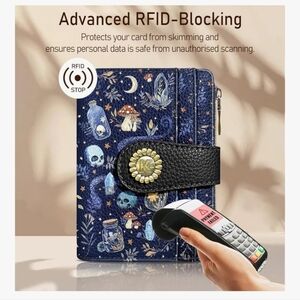 Blue and Black RFID-Blocking Wallet Skull Witch Potion